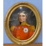 English School, oval half portrait of the Duke of Wellington, reverse oil painting on glass,