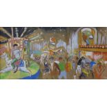 English School ,carnival scene, watercolour and gouache, indistinctly signed, 49 x 100cms,