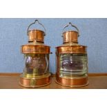 Two Seahorse copper ship's lanterns