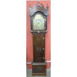 A carved oak 8-day longcase clock, the square brass dial signed M.L.