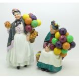 Two Royal Doulton figures, Biddy Penny Farthing and The Old Balloon Seller,