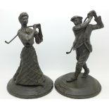 A pair of bronze models of golfers, after Arnoux, Paris,