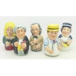 Five Royal Doulton figures including The Butcher, The Nurse and The Lawyer,