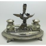 A silver plated desk stand with two inkwells and eagle pen holder, James Deakin, 28.