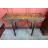 A Chinese mahogany and burr walnut altar table