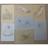 A collection of six pastel life drawings,