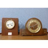 An oak mantel clock and a French clock