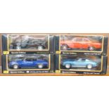 Four Maisto 1:18 scale model vehicles, Mustang GT, Chevrolet Chevelle,