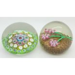 Two millefiori glass paperweights