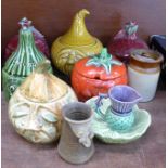 Six face pots including Sylvac, stoneware pot, lettuce leaf bowl,