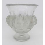 A Lalique glass pedestal bowl decorated with birds, signed,