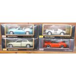 Four Maisto 1:18 scale model vehicles, Mercedes-Benz 500SL, Jaguar S-Type,