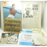 Football and cricket autographs including Stanley Matthews, Stan Mortenson and Len Hutton,