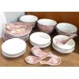 A Chinese six setting rice bowl set,