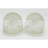 Two Lalique glass menu holders, signed R.