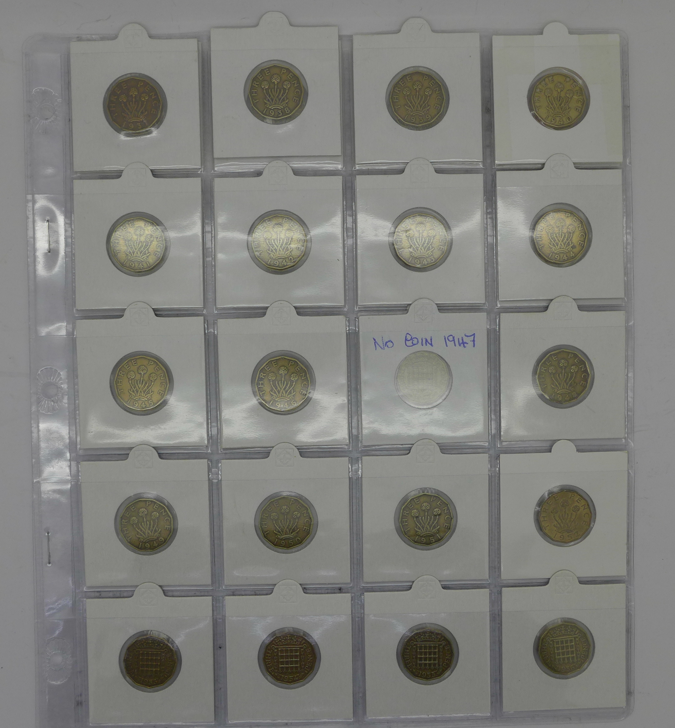 A brass Threepence Complete Collection 1937 to 1967,
