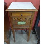 A French Art Nouveau pitch pine and marble topped table du nuit