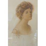 A Bessie Pease Gutmann oval half portrait print of a lady,