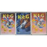 Three large chromolithograph proof prints, advertising K.L.G. spark plugs by Smiths, c.