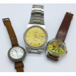 Three wristwatches;- Seiko 5,