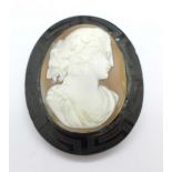 A Victorian jet cameo brooch