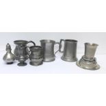 A collection of pewter and a communion cup