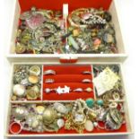 Costume and fashion jewellery in a jewellery box, total weight 2.