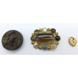 A hardstone set brooch, lacking pin,