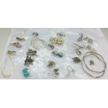 Twenty-five pairs of silver earrings