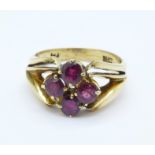 An 18ct gold, four ruby cluster ring, 5.