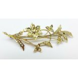 A 9ct gold and pearl set spray brooch, 5.