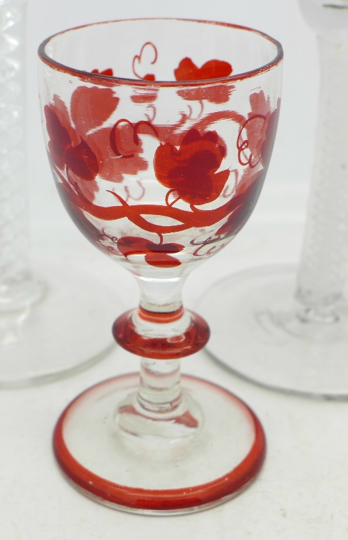Two early 19th Century glass wines with twist stems and one with etched bowl, both a/f, - Image 4 of 10