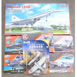 Seven model kits including a Tupolev -144D Soviet Supersonic and Revell Original Heroes