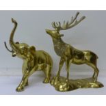 A brass stag and a brass elephant