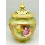 A Royal Worcester lidded vase or pot pourri, signed A Hood, early 20th Century, marked 171,