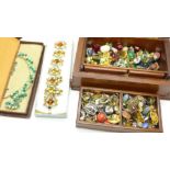 Costume earrings and other costume jewellery and a wooden jewellery box