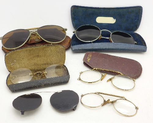 Five pairs of Victorian and vintage spectacles and sunglasses including 1940's WWII RAF Mk VIII - Image 2 of 6