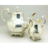 A Victorian silver teapot and matching jug, Newcastle 1861, 956g,