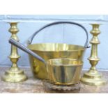 A brass jam pan, a trivet,