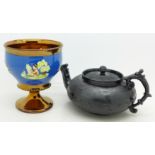 A lustre beaker and a Cyples black teapot,