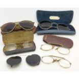 Five pairs of Victorian and vintage spectacles and sunglasses including 1940's WWII RAF Mk VIII