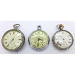 Two silver pocket watches and one other,