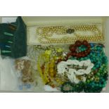 Victorian crystal glass beads, a set of pearls with silver clasp, hairpins, malachite beads,