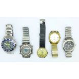 A collection of five gentleman's wristwatches; Avia Polar Star, vintage Montine,