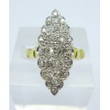 An 18ct gold, twenty-eight stone diamond marquise ring, old cut diamonds circa 1930, 6.