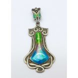 An early 20th Century silver and enamel Art Nouveau pendant marked Queensway,