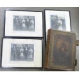 A family Bible and three framed photographs