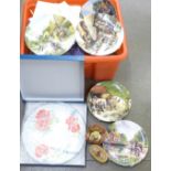 A collection of Royal Doulton commemorative plates, glassware, etc.