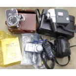 Three cameras; Paillard-Bolex Kern II 8mm cine camera with fitted leather case and instructions;