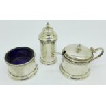 A set of three silver condiments,